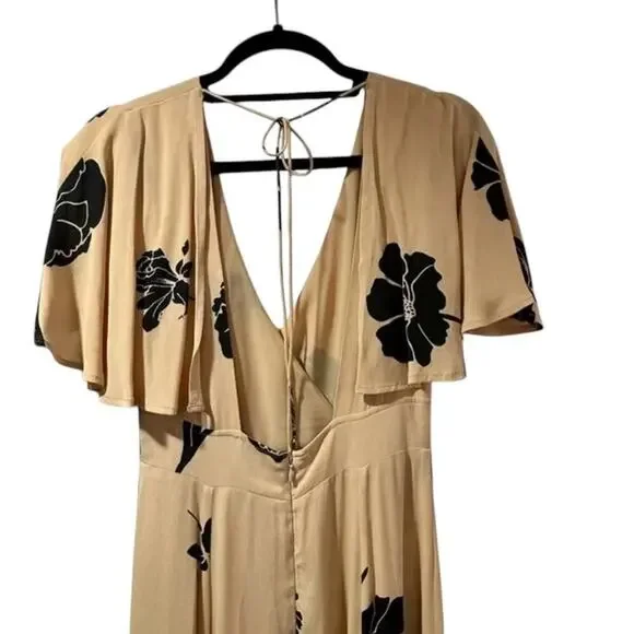 Nude/Black Floral Privacy Please Maxi Dress, Cocktails Parties Resort S - Picture 6 of 8